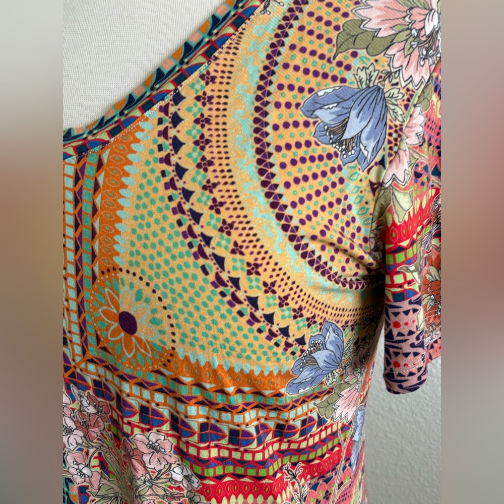 JOHNNY WAS Catalina Block T-Shirt Colorful Floral Short Sleeve Tee Boho Size XS - Picture 3 of 7